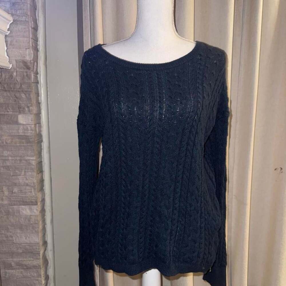 American Eagle Outfitters Cable-Knit Sweater XL Navy Blue Side Zipper